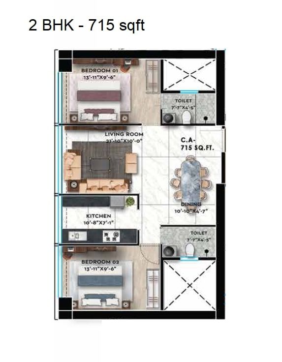 Unit plan - 715 sq.ft.