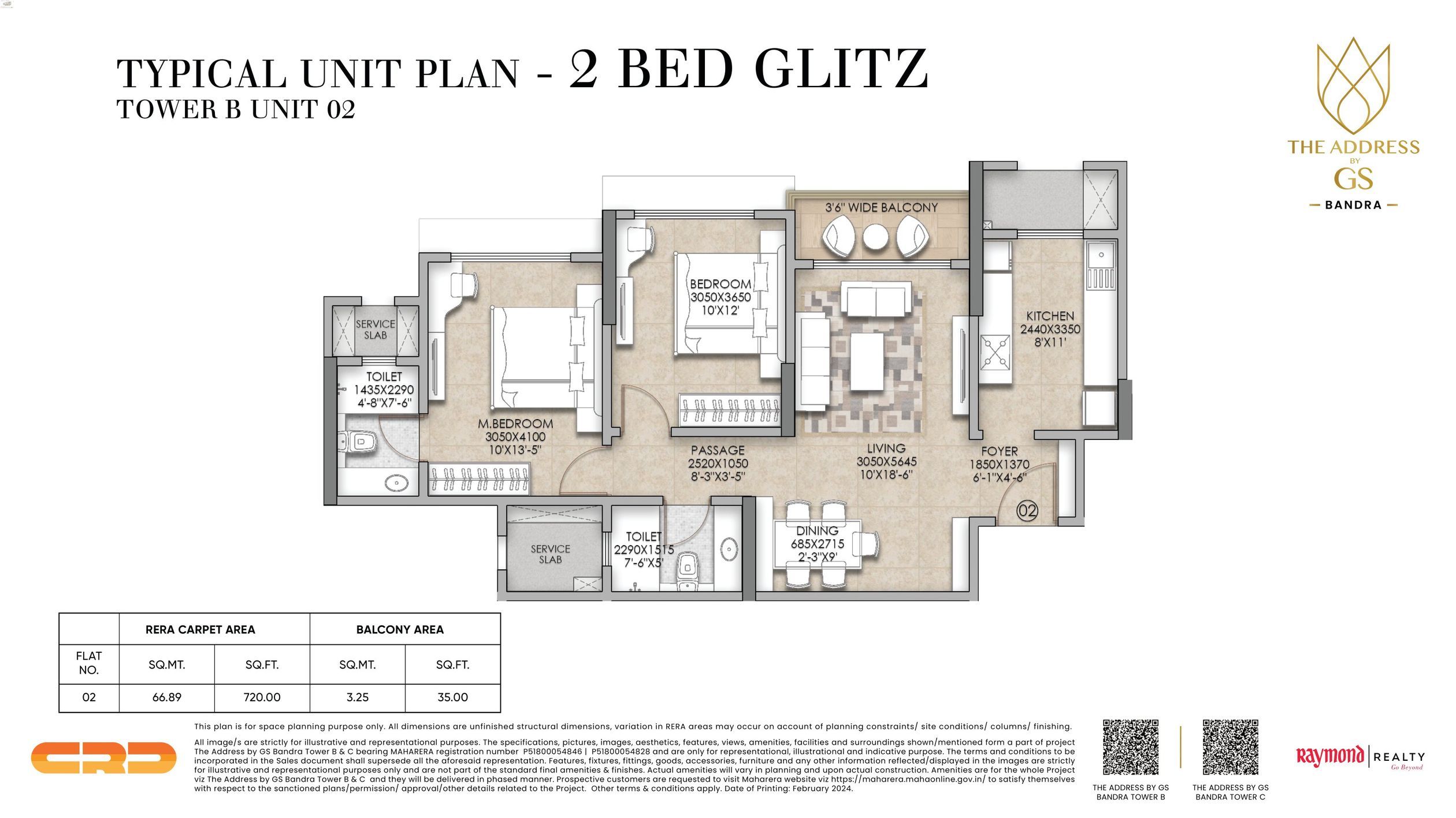 Raymond The Address Unit plan - 755 sq.ft.