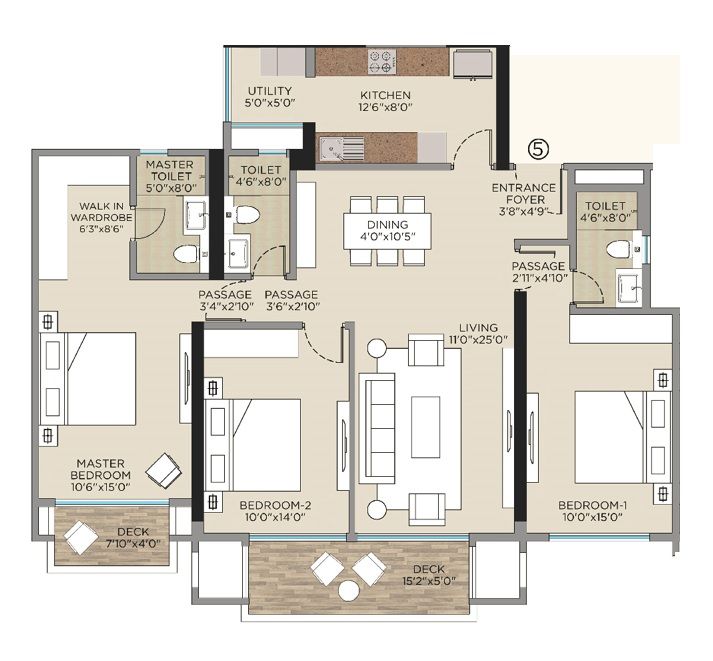 Hiranandani Empress Hill Unit plan - 1198 sq.ft.