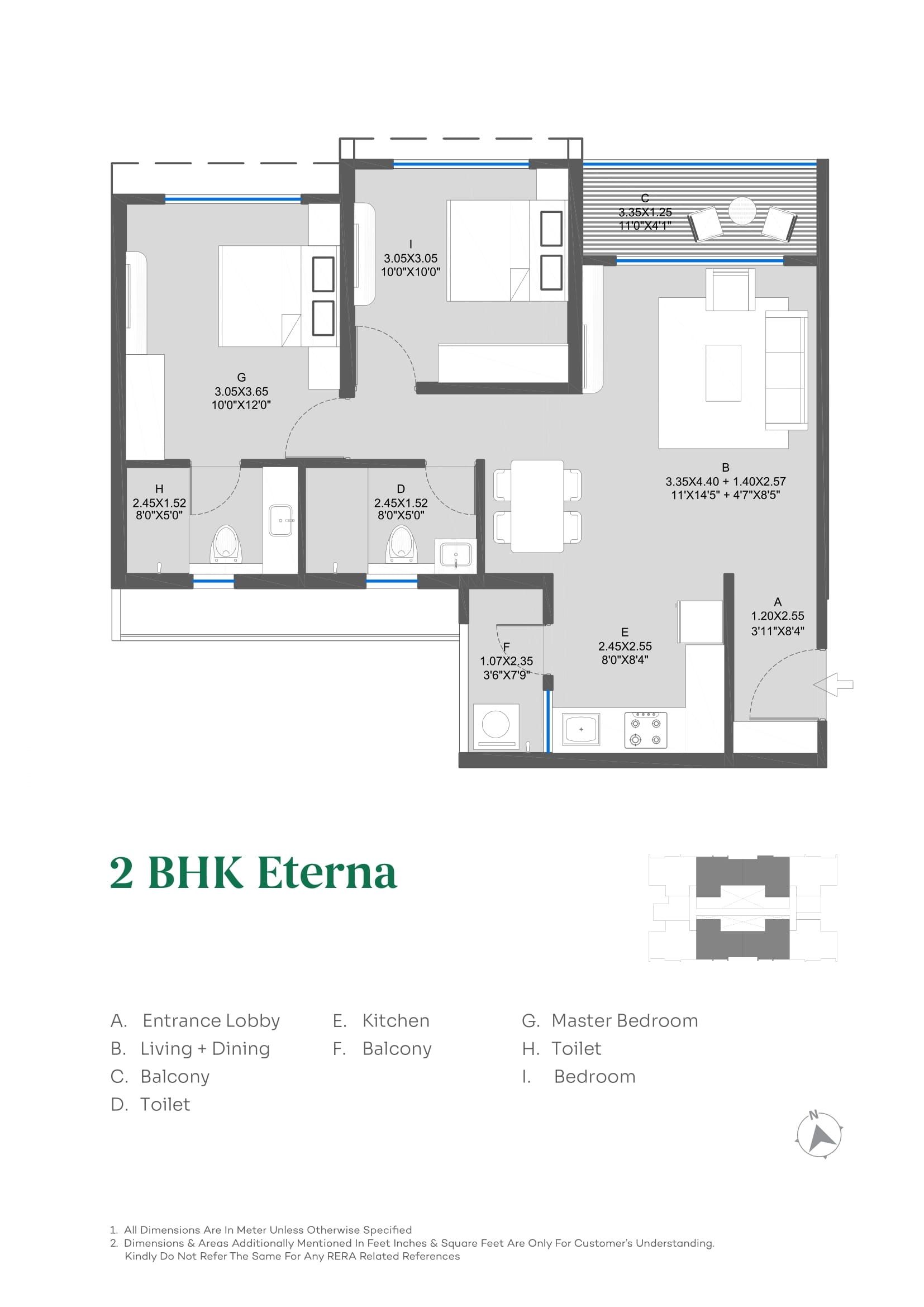 Kolte Patil R34 - DUET Unit plan - 736 sq.ft.