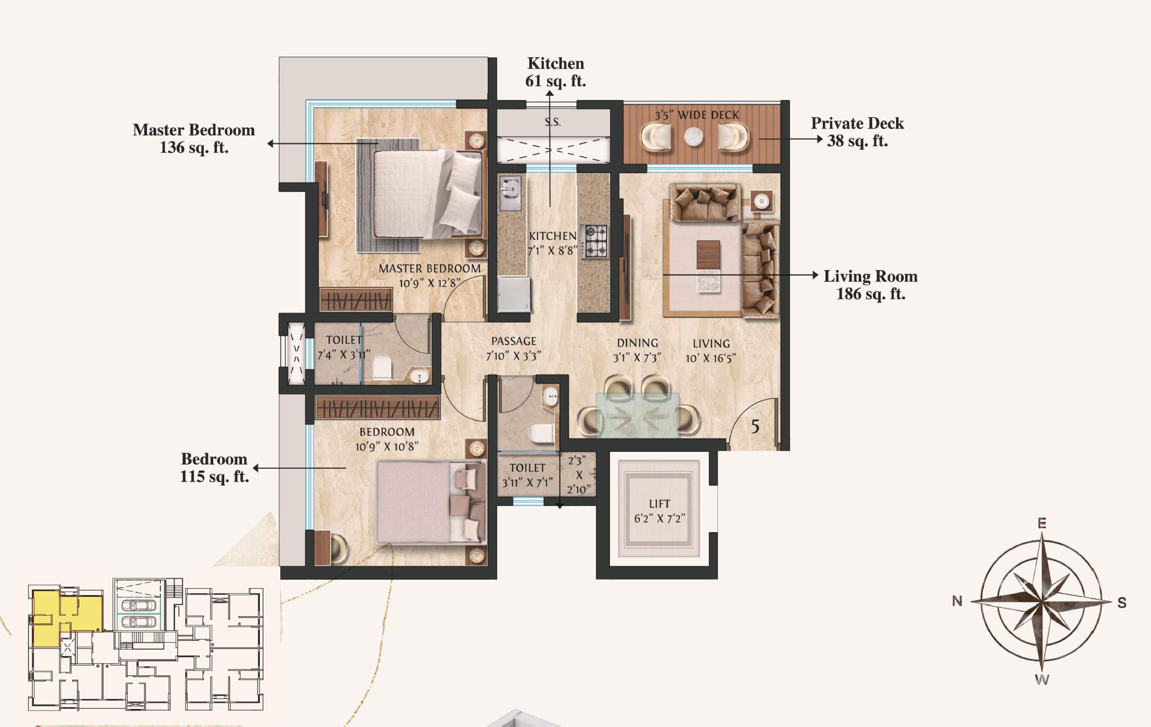 Unit plan - 638 sq.ft.
