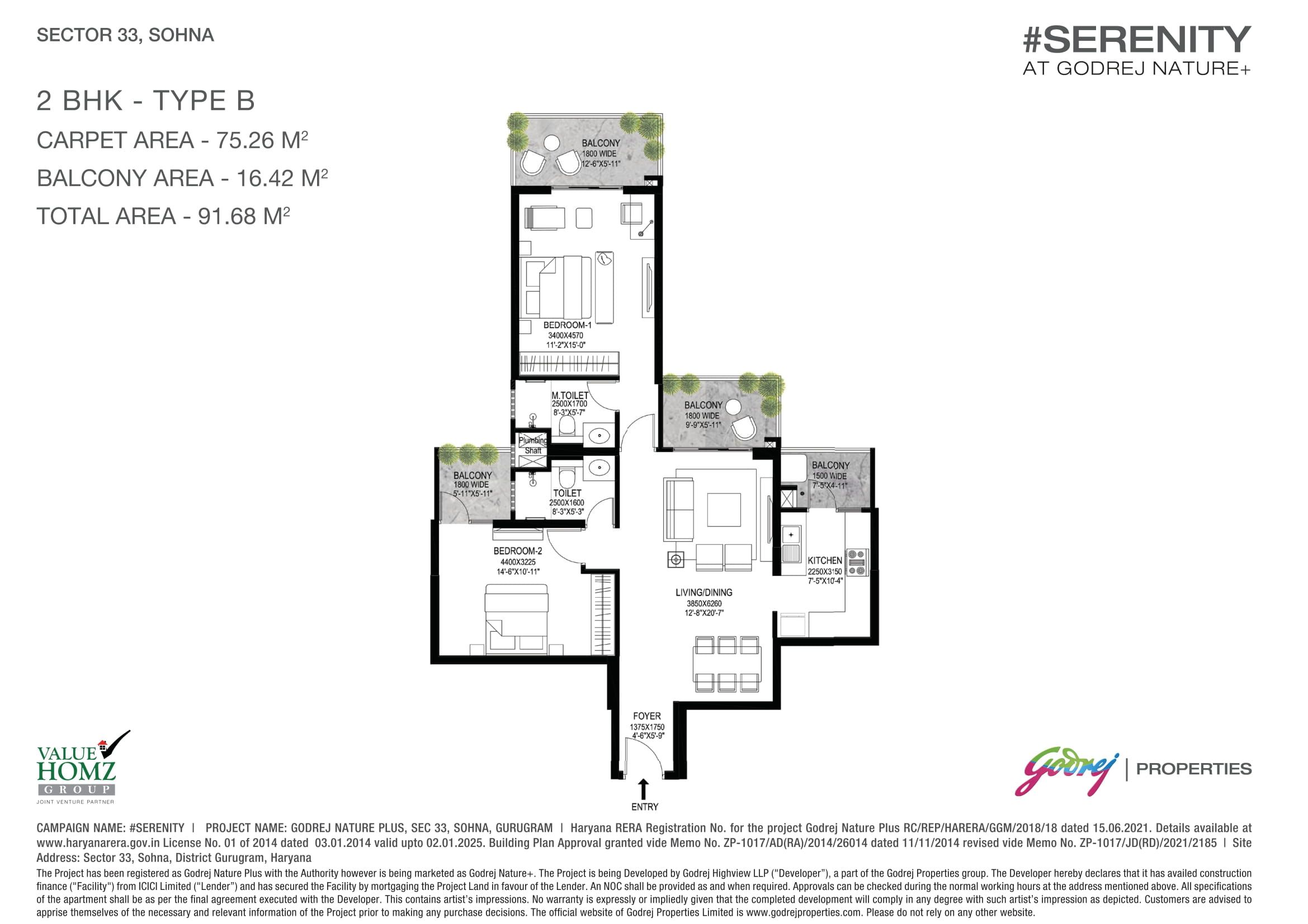 Godrej Nature Plus Unit plan - 811 sq.ft.