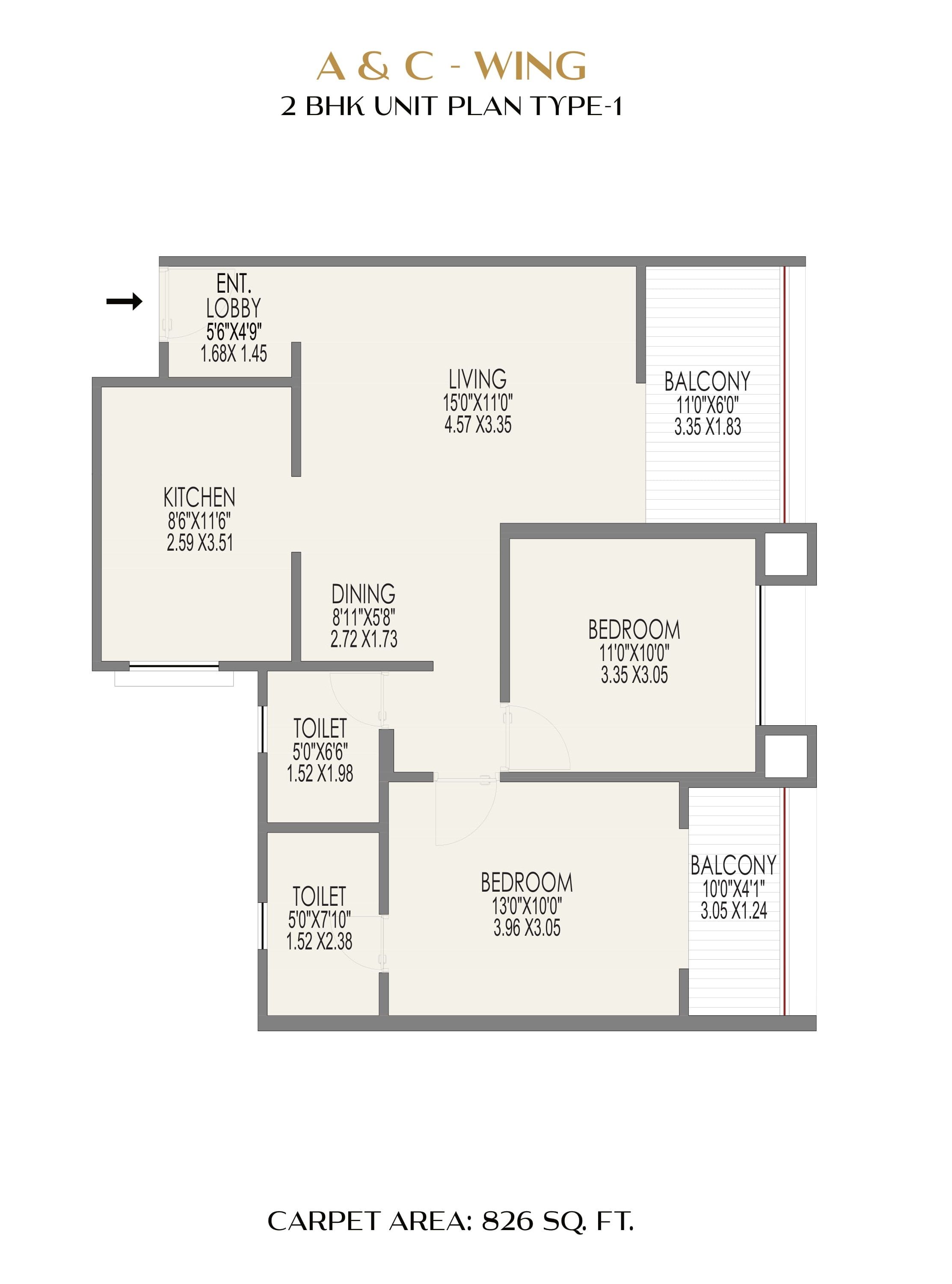 SS Sai Pleasure Unit plan - 826 sq.ft.
