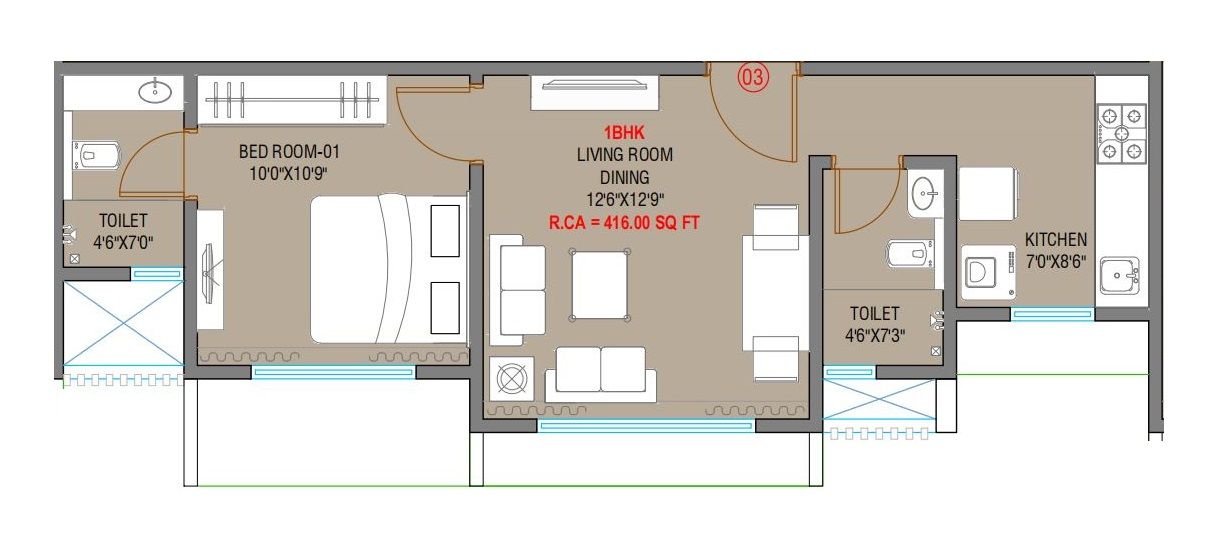 Unit plan - 416 sq.ft.
