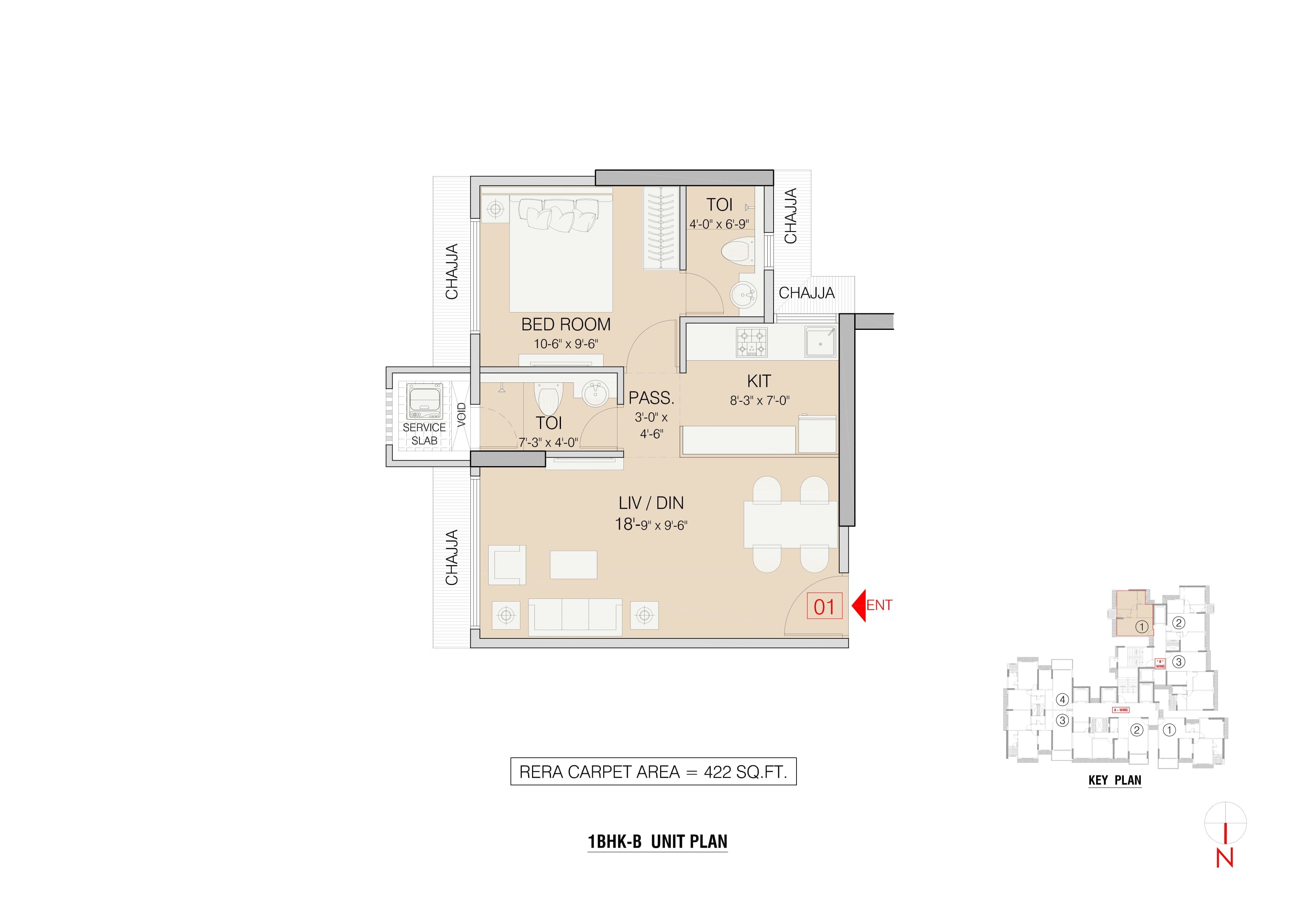 Ruparel Zinnia Unit plan - 422 sq.ft.