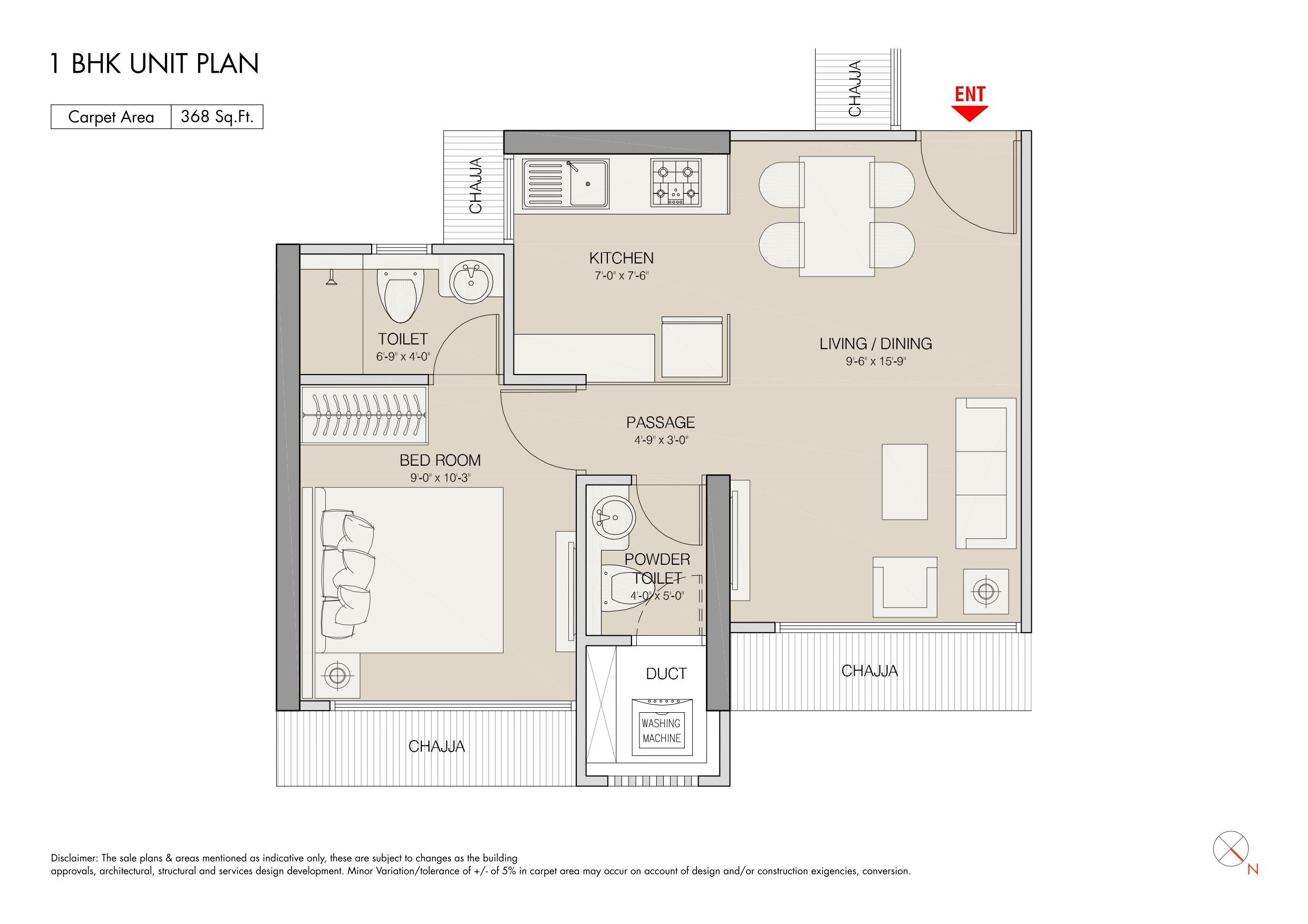Ruparel Livia Unit plan - 368 sq.ft.