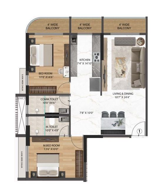 Sanghvi Optima Unit plan - 963 sq.ft.