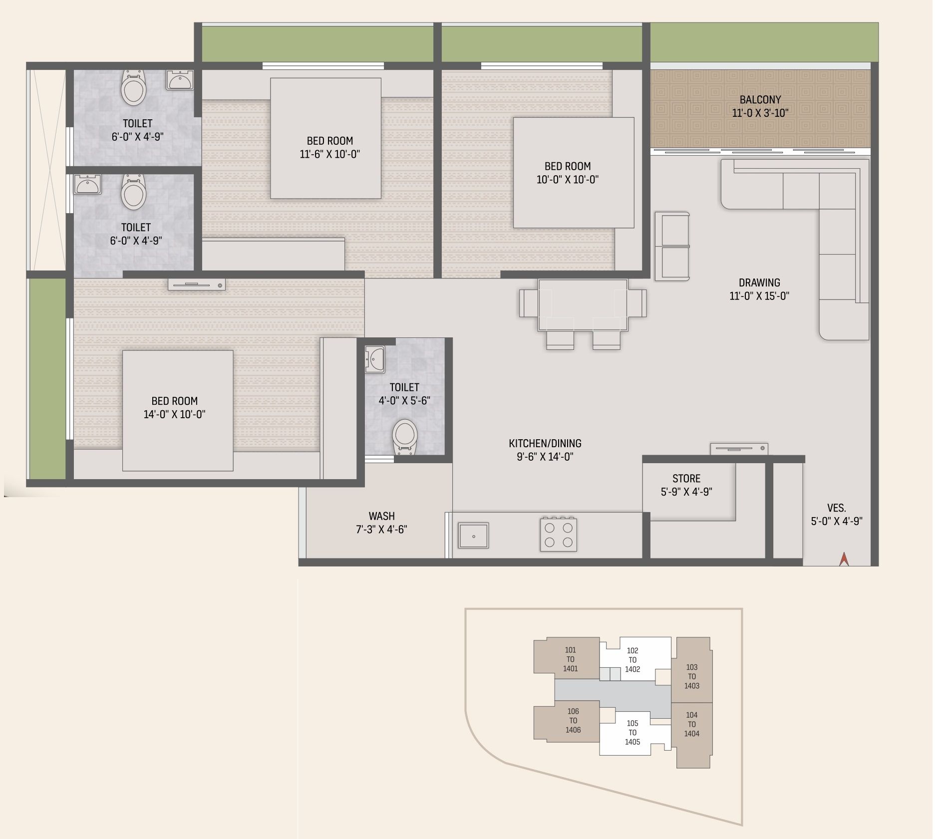 Unit plan - 982 sq.ft.