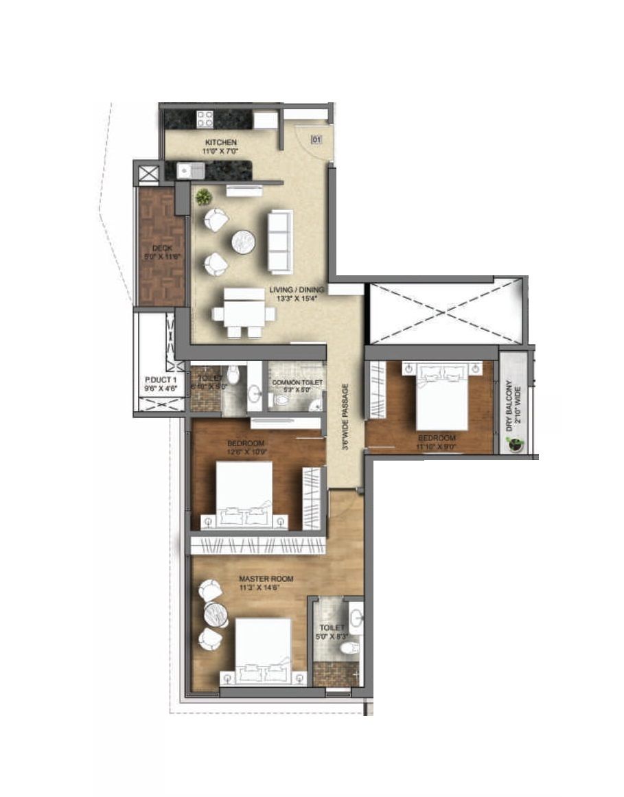 Unit plan - 1077 sq.ft.