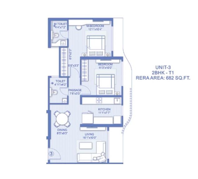 Romell Ariana Unit plan - 682 sq.ft.