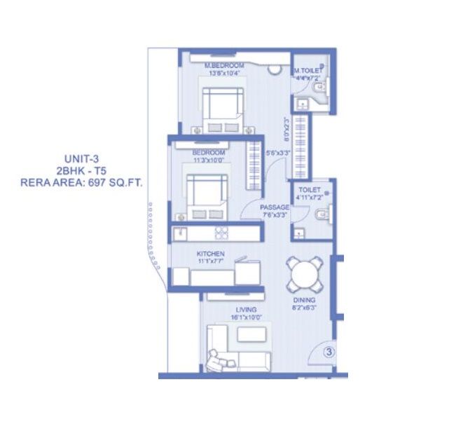 Romell Ariana Unit plan - 697 sq.ft.