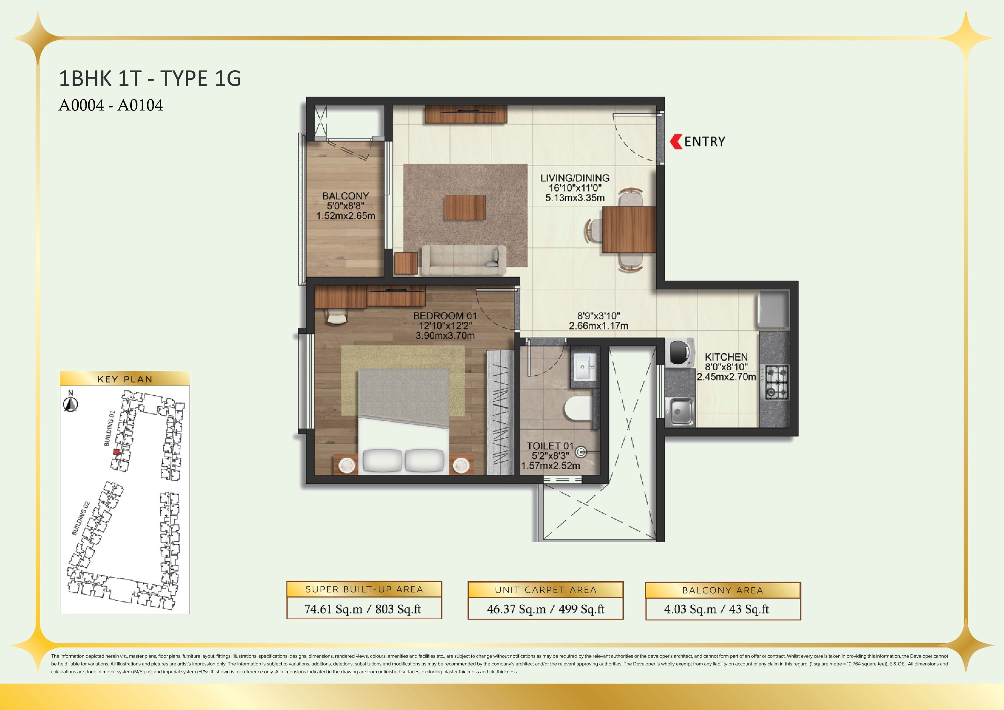 Brigade Eternia Unit plan - 499 sq.ft.