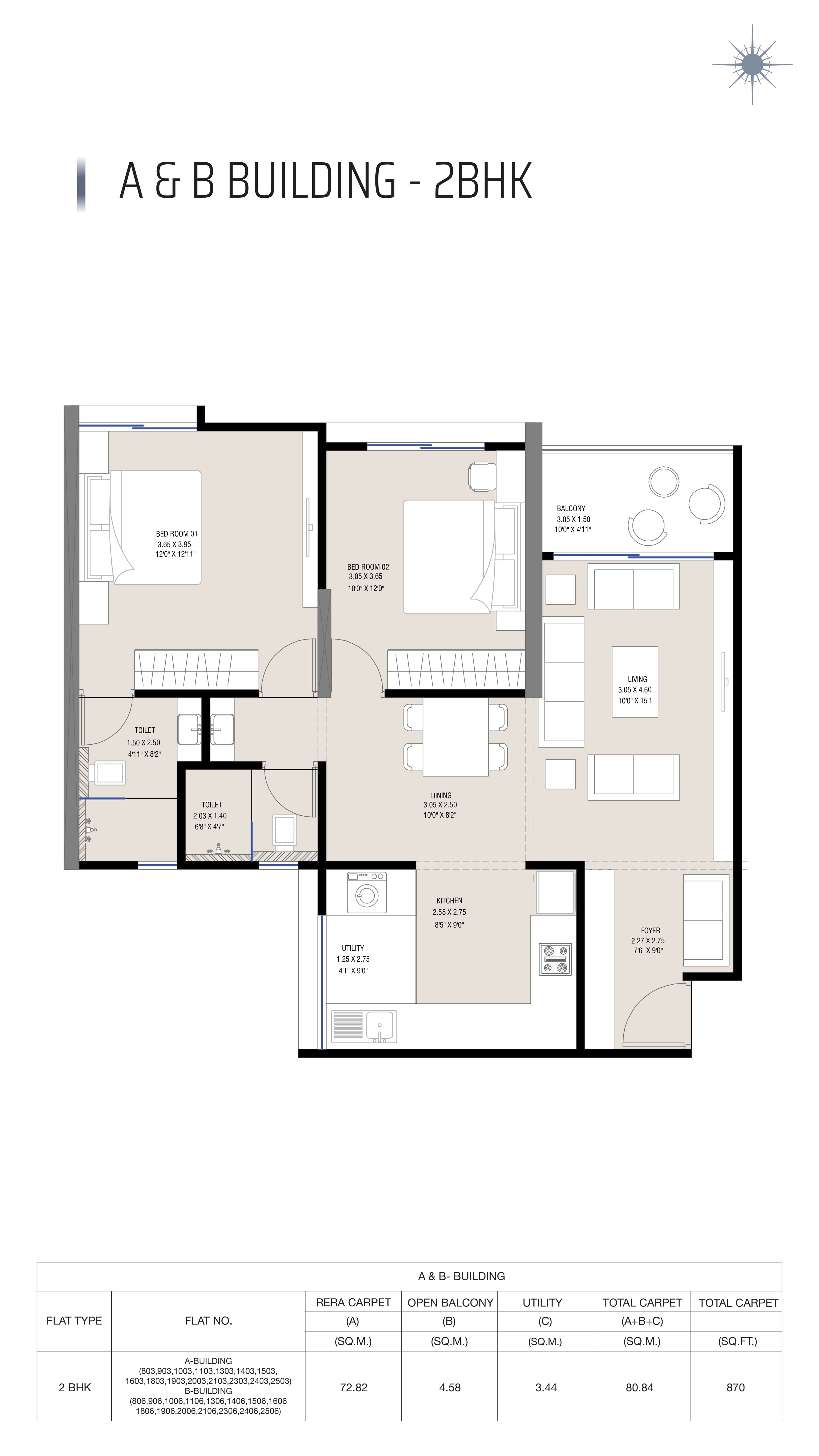 Mahavir Vishwakarma Silver Astra Unit plan - 870 sq.ft.