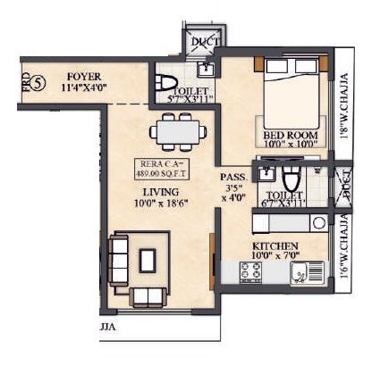 Simandhar Royale Unit plan - 489 sq.ft.