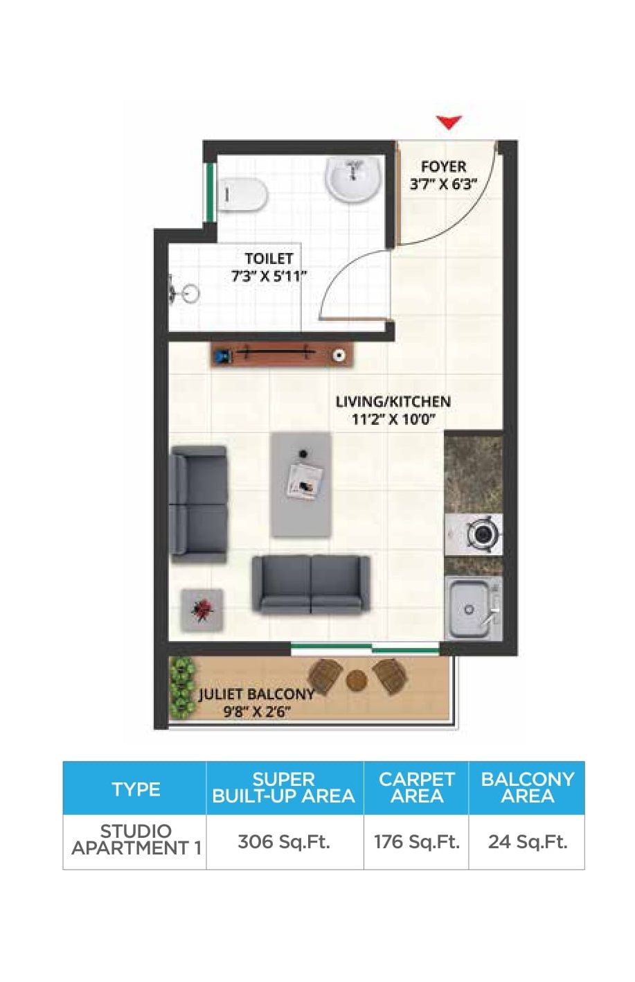 Sattva Aeropolis Unit plan - 176 sq.ft.