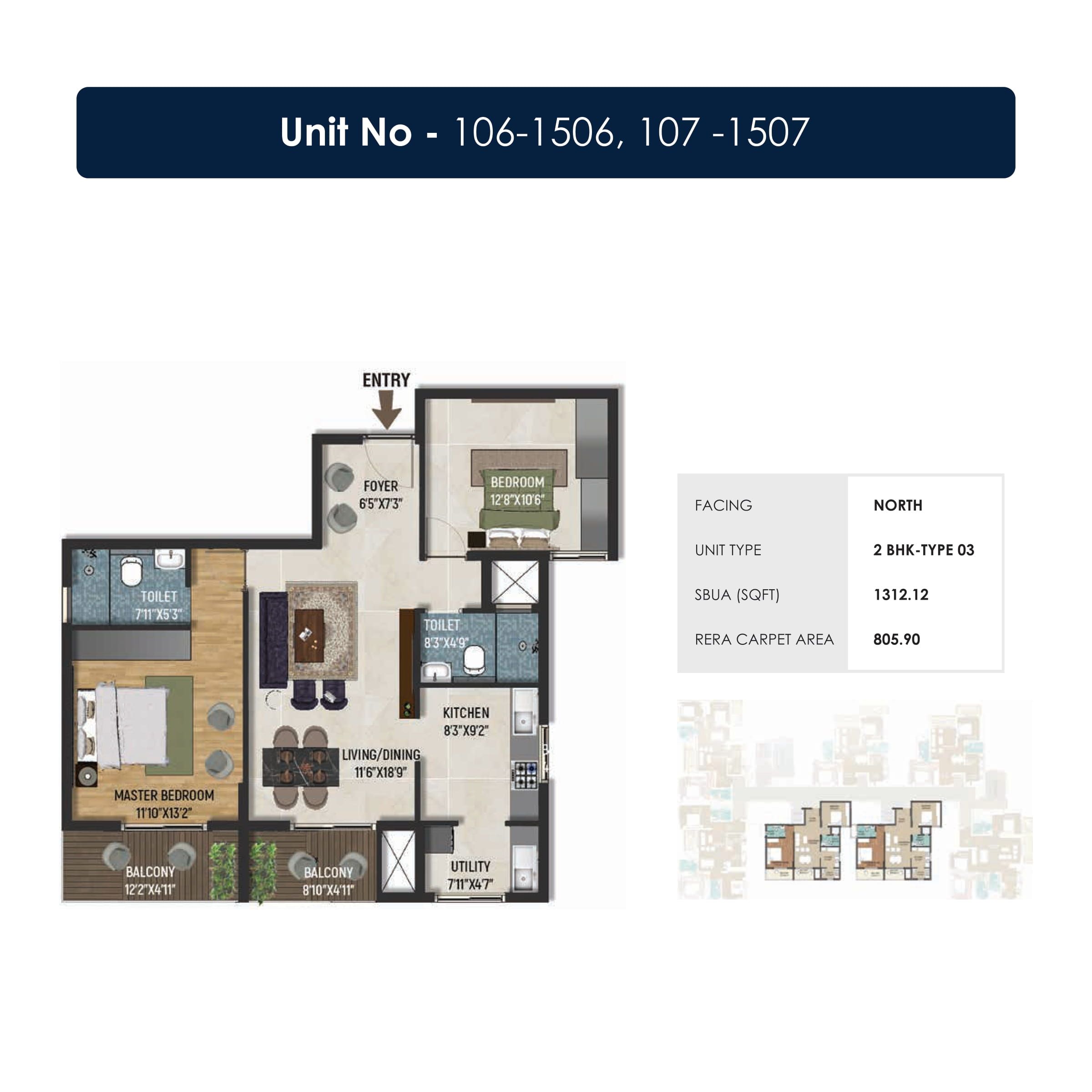 Inspira Infinity Unit plan - 805 sq.ft.