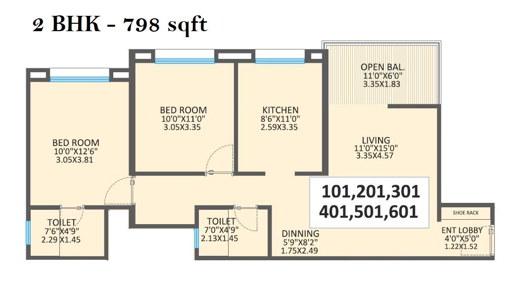 Jethani Trinity Grace Unit plan - 798 sq.ft.