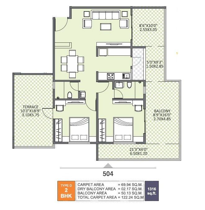 Unicorn Nisarg Belrose Unit plan - 1316 sq.ft.