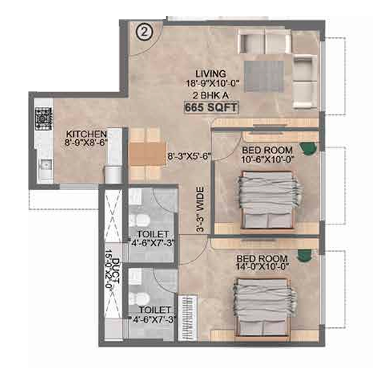 Arham Mourya Unit plan - 665 sq.ft.