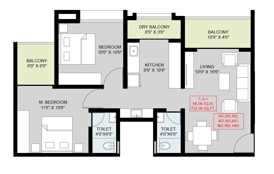 Np Meridian Square Unit plan - 733 sq.ft.