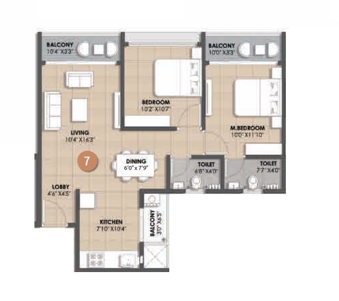 Garve Samrajya Unit plan - 736 sq.ft.