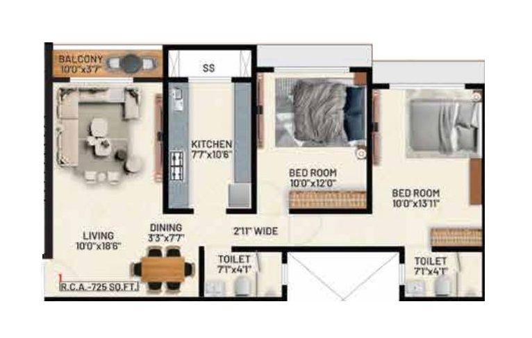 Ambit Primoris Unit plan - 725 sq.ft.