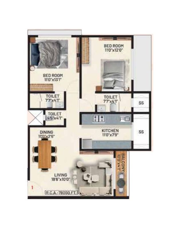 Ambit Primoris Unit plan - 780 sq.ft.