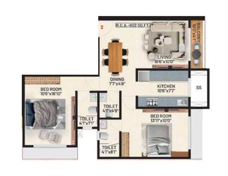 Ambit Primoris Unit plan - 802 sq.ft.