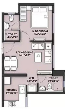 Runwal Garden Phase 5 Unit plan - 372 sq.ft.
