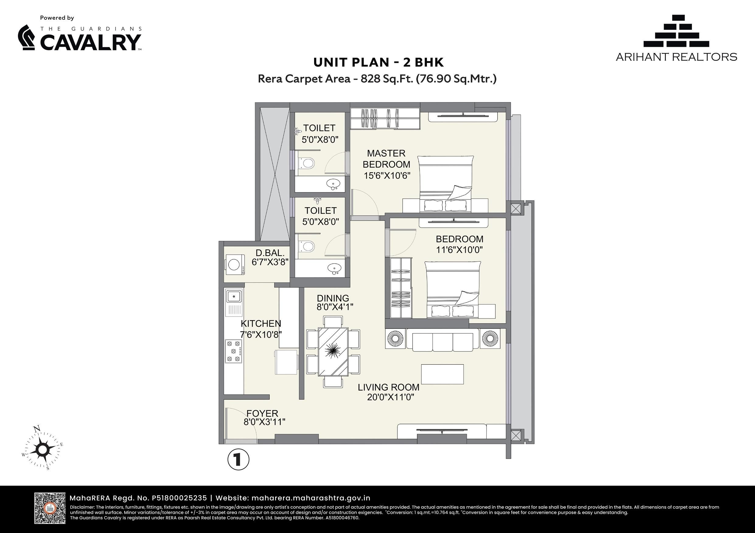 Arihant The X Ghatkopar Unit plan - 828 sq.ft.