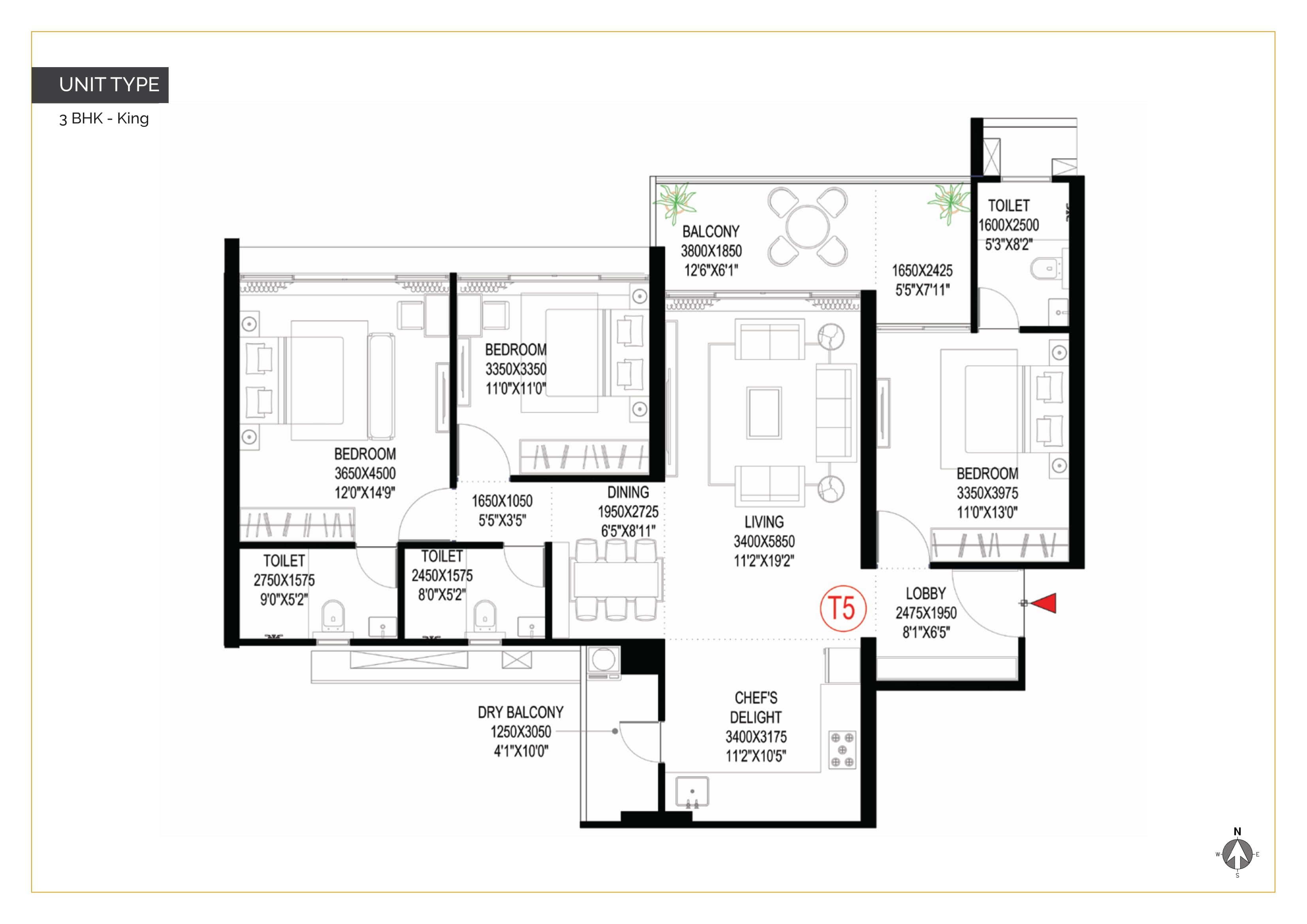 Ganga Imperia Unit plan - 1266 sq.ft.