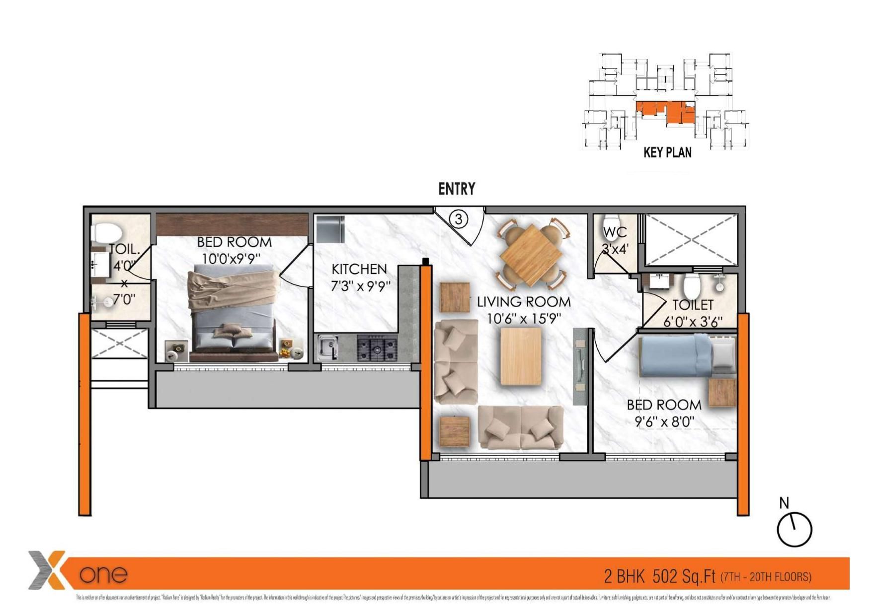 Rodium X one Unit plan - 502 sq.ft.