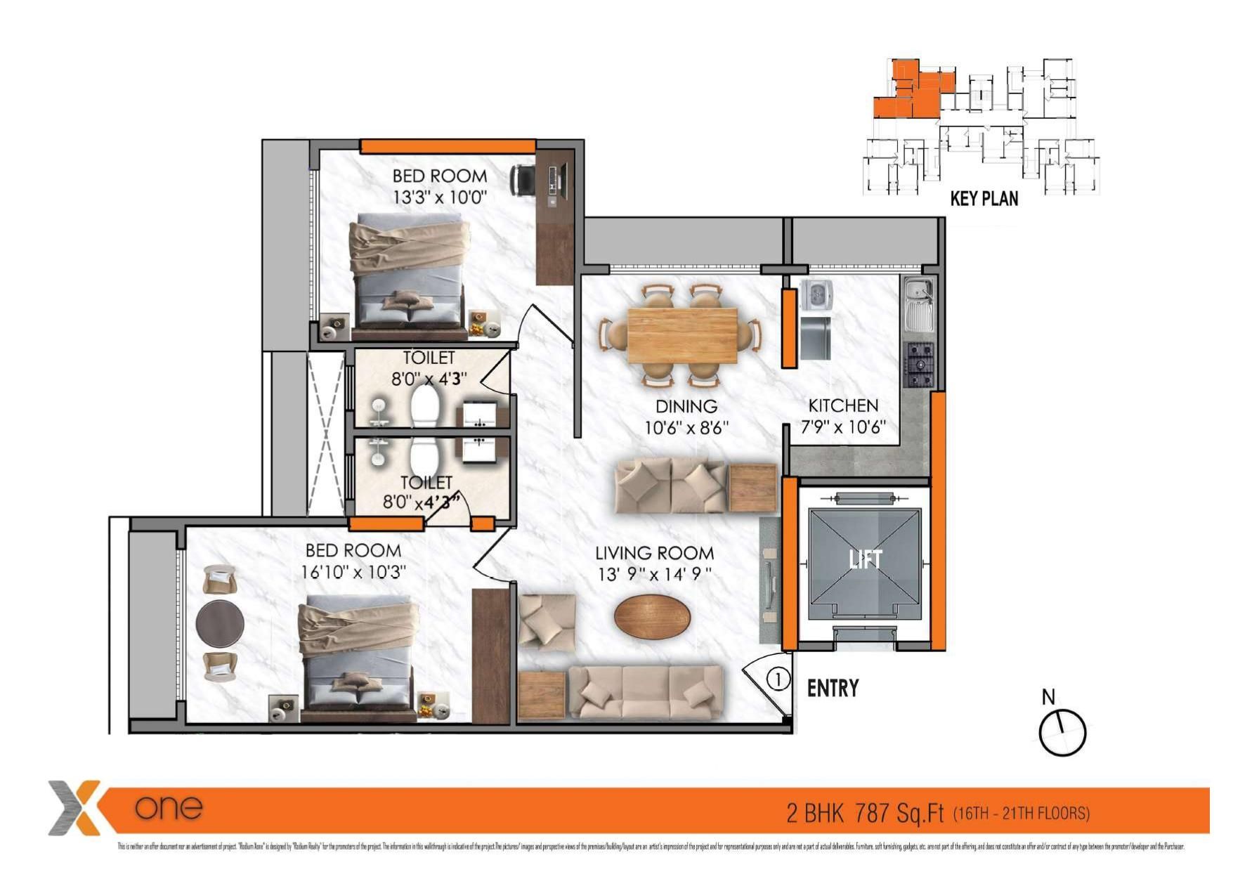 Rodium X one Unit plan - 787 sq.ft.