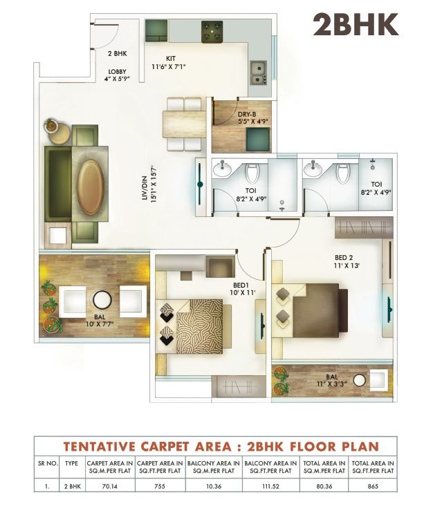 Unit plan - 865 sq.ft.