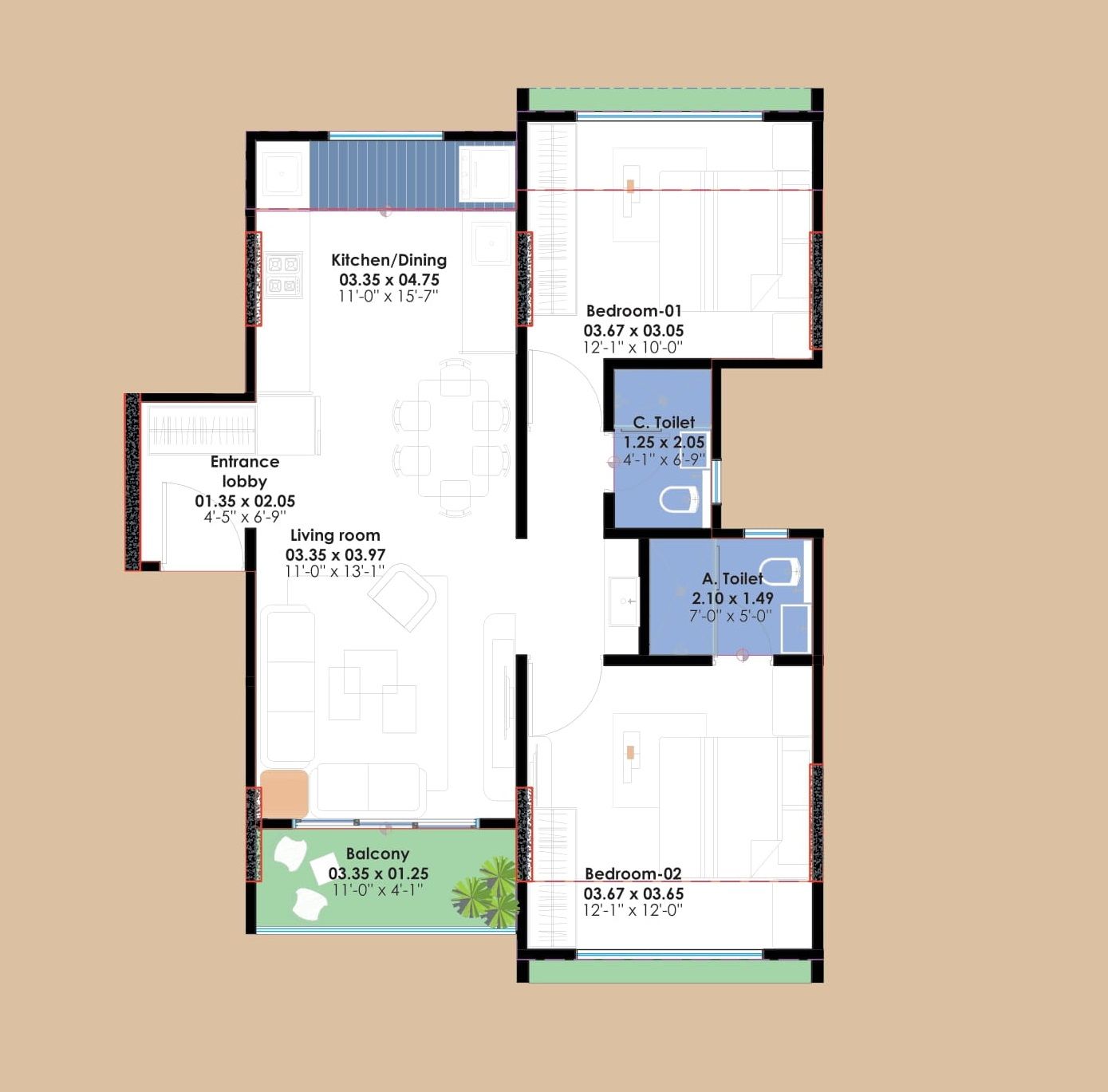 Skyway Parvati Unit plan - 812 sq.ft.