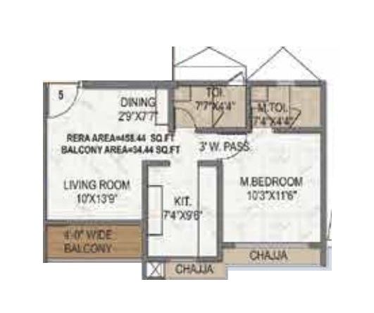 Royal Pristo Unit plan - 492 sq.ft.