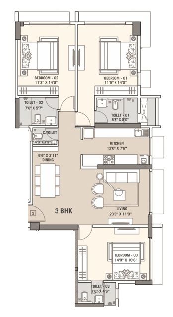 Unit plan - 1108 sq.ft.