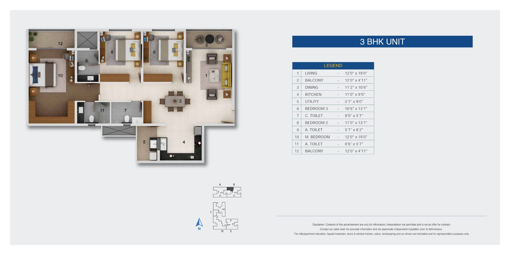 Adarsh Crest Unit plan - 1209 sq.ft.