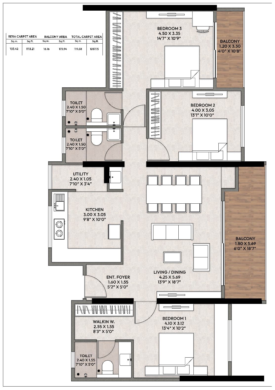 Unit plan - 1287 sq.ft.