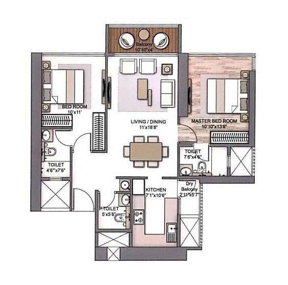 Piramal Mahalaxmi Unit plan - 802 sq.ft.