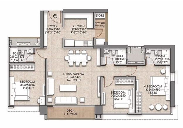 Raymond The Address by GS Unit plan - 1217 sq.ft.