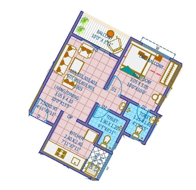 Siddhhidata 96 Arrcade Unit plan - 472 sq.ft.