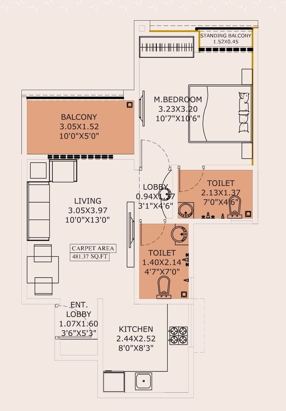 Sneha Kohinoor Unit plan - 484 sq.ft.