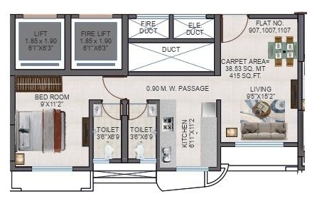 Abode Navrang Heights Unit plan - 415 sq.ft.