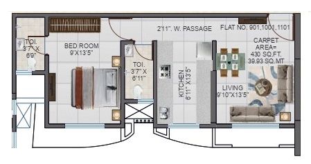 Abode Navrang Heights Unit plan - 430 sq.ft.
