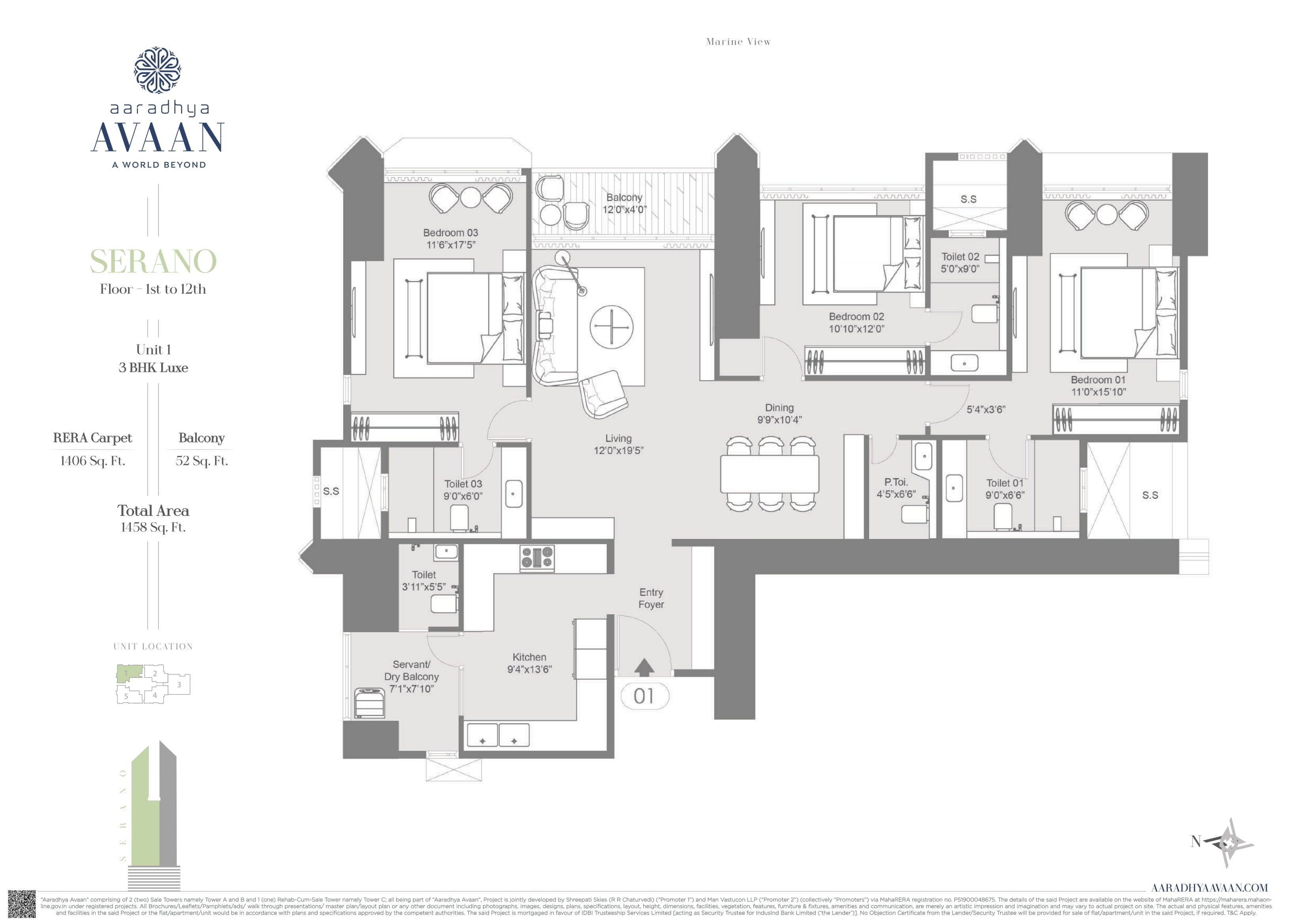 MICL Aaradhya Avaan Unit plan - 1458 sq.ft.