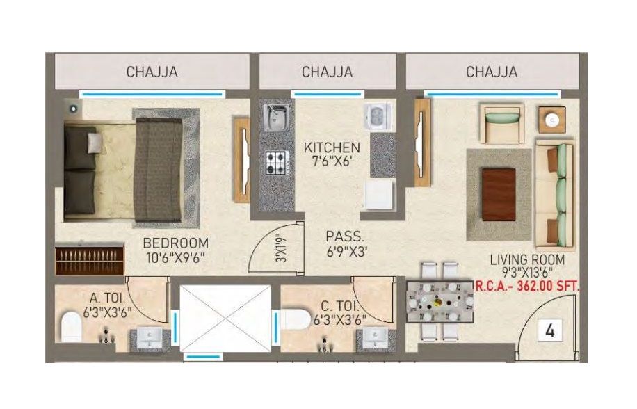 Unit plan - 362 sq.ft.
