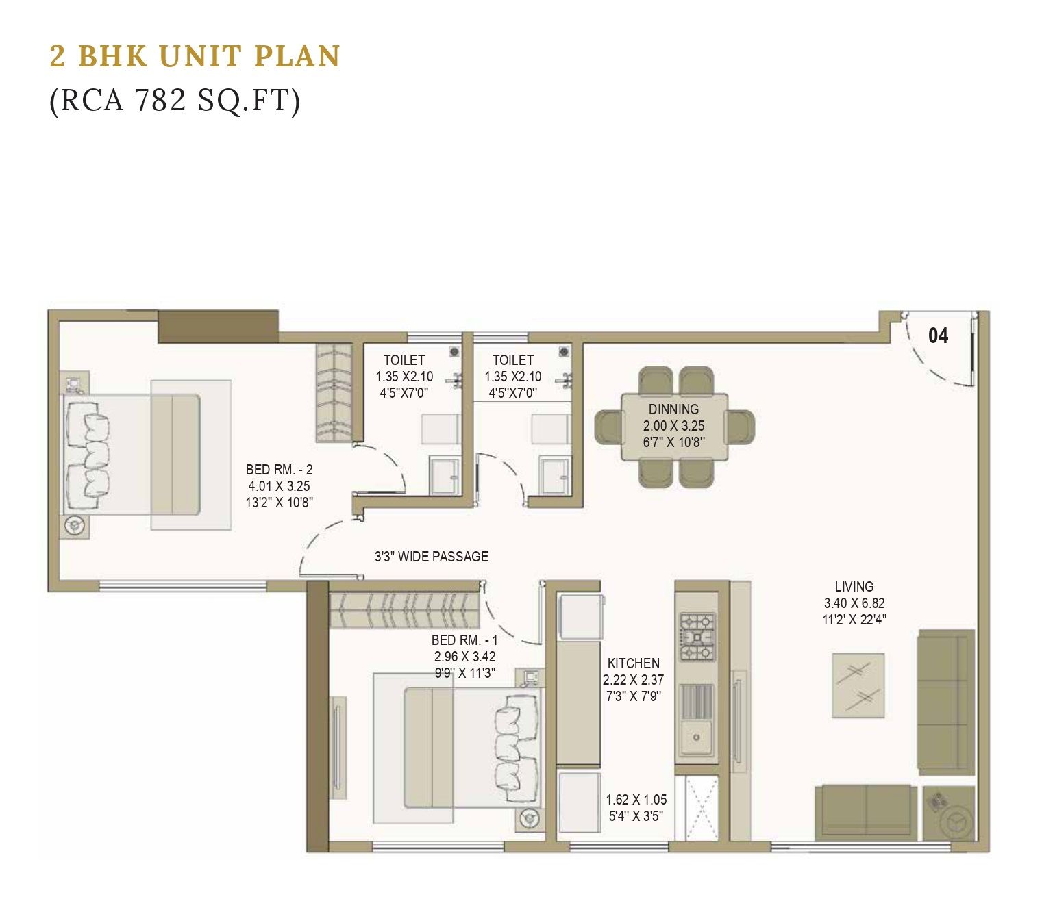 Unit plan - 782 sq.ft.