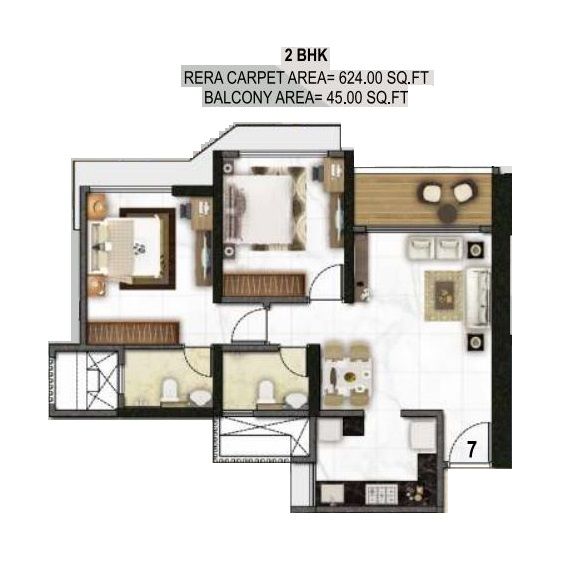 Royal Lagoon Unit plan - 669 sq.ft.