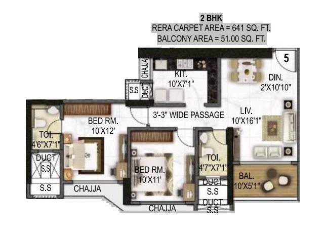 Royal Lagoon Unit plan - 692 sq.ft.